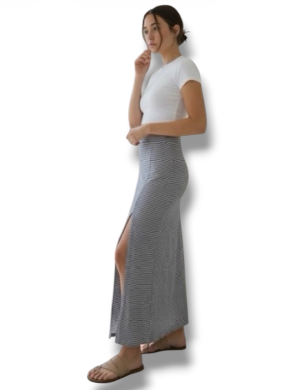 Forever 21 Skirt Y2K Navy/White Striped Long Front Slit A-line Maxi Size Large 🍭